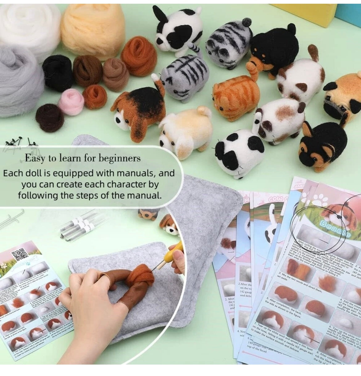 DIY Needle Felting Kit - 12 Pieces Doll Making Wool Needle Felting Starter Kit