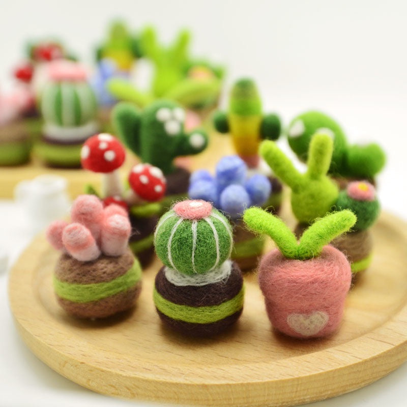 Mini Felt Cactus Garden – Handmade Wool Succulent Ornaments