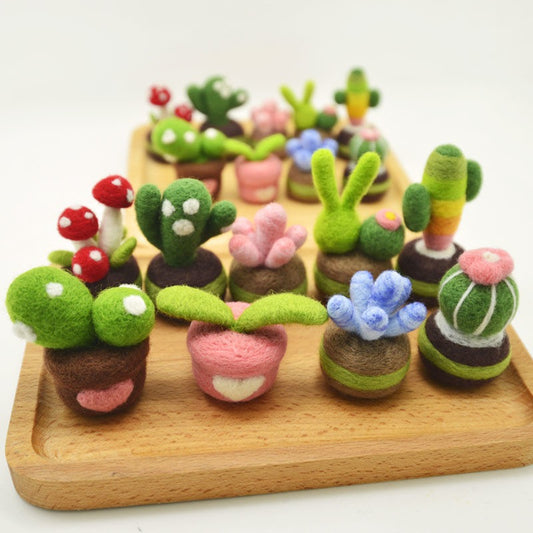 Mini Felt Cactus Garden – Handmade Wool Succulent Ornaments
