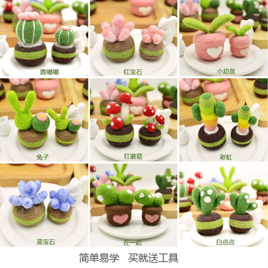 Mini Felt Cactus Garden – Handmade Wool Succulent Ornaments